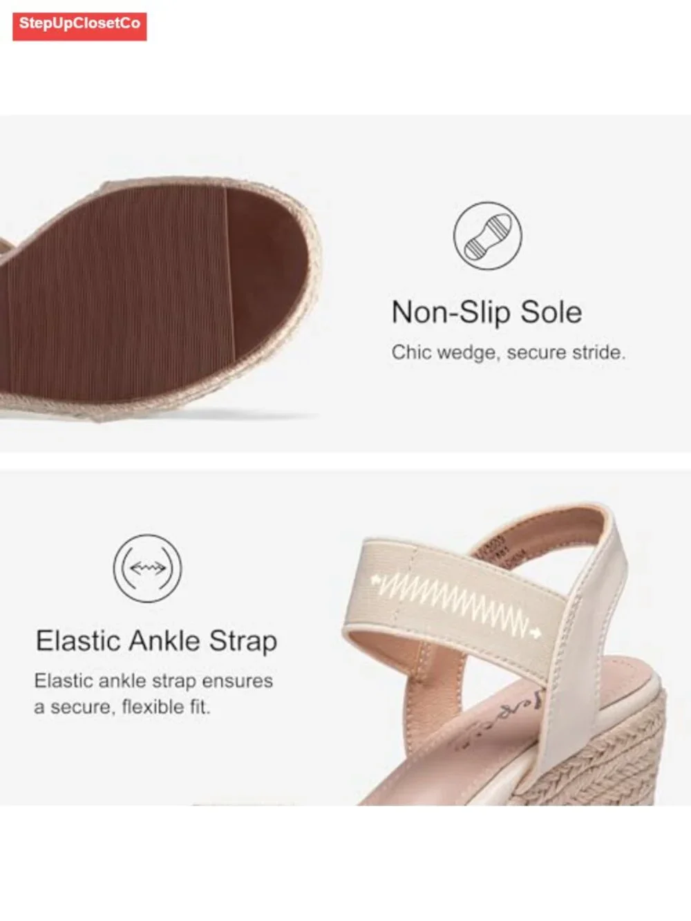 Open Toe Espadrille Wedge Sandals with Ankle Strap - Platform, Dressy Casual